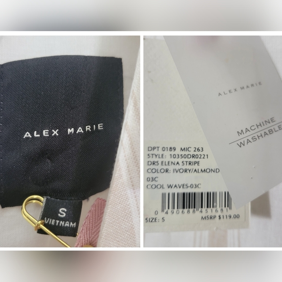 NWT Alex Marie Elena Stripe Linen Blend Neutral Sleeveless Bow Shift Dress *sz S - Picture 9 of 16